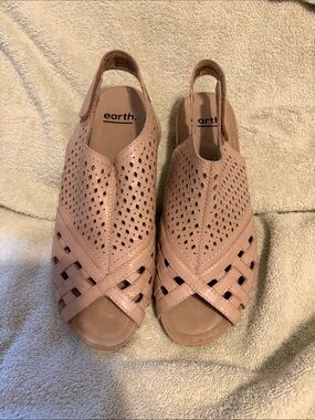 Earth Cream Cork Wedge Perforated Slingback Sandals